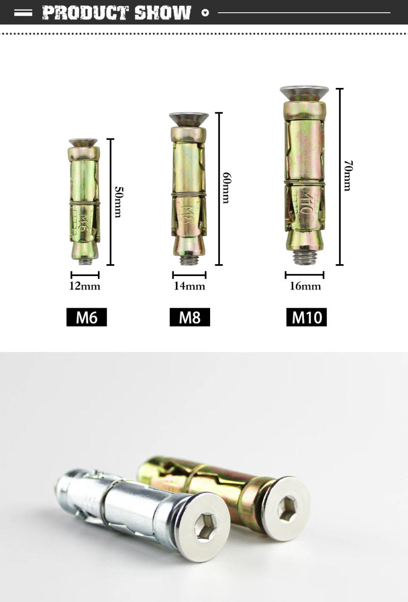 Description Picture 6 of itemM5/6/8/10 Heavy duty concrete expansion shield anchor with Stainless Steel Hexagon Hex Socket Countersunk Screw