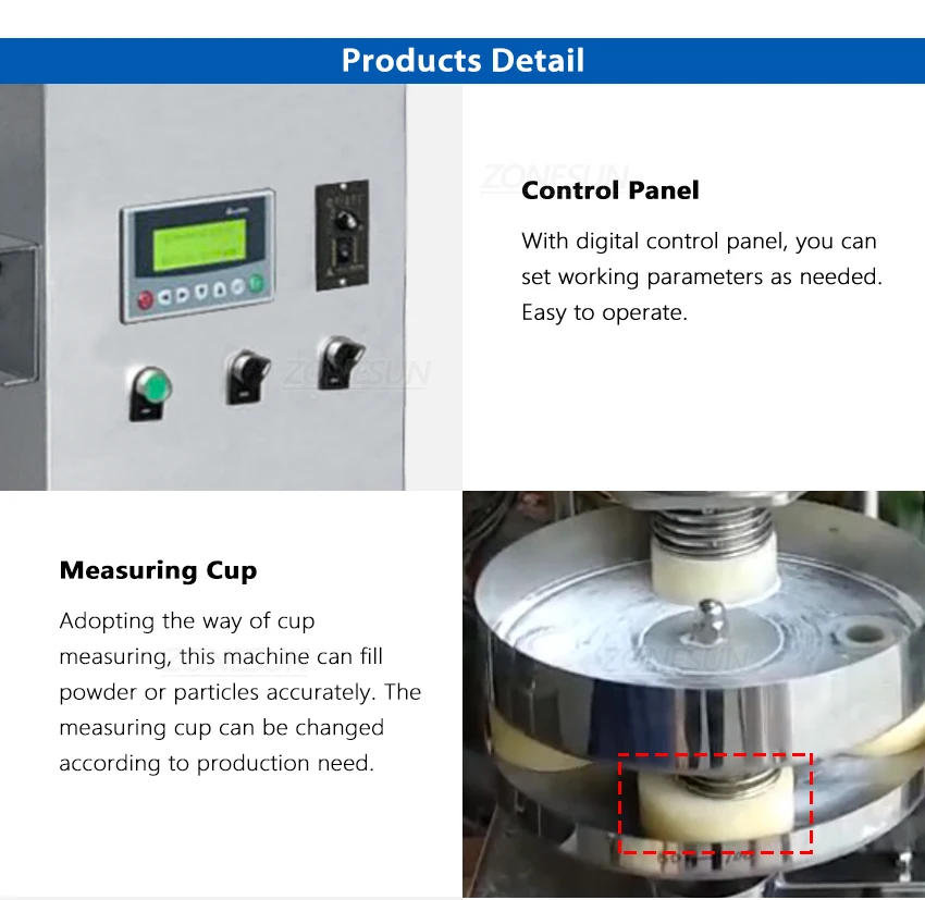 Description Picture 6 of itemZONESUN ZS-FM30C Semi-Automatic Nuts Rice Salt Sugar Granules Dosing Filling Machine For Food Seeds