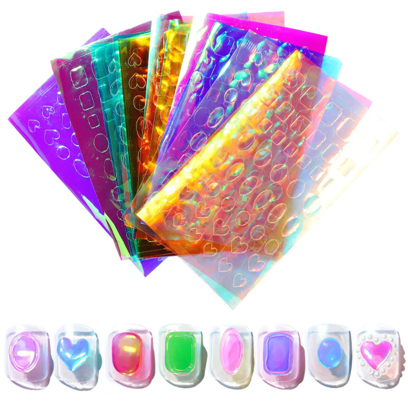 Description Picture 2 of item11 Sheets of Aurora Ice Glass Stickers for Nail Art, Large Holographic Laser Nail Decals for Nail Decoration