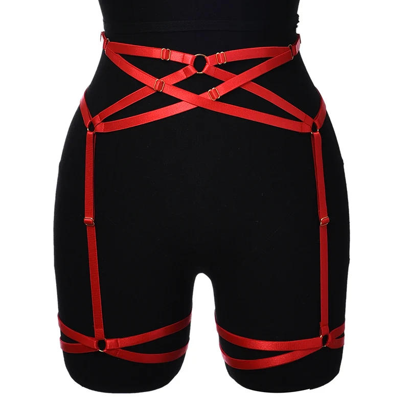 Description Picture 6 of itemRed Stockings Garter Sexy Body Harness Belt Hollow Leg Ring Bondage Stocking Elastic High Waist Suspender Belt Body Cage