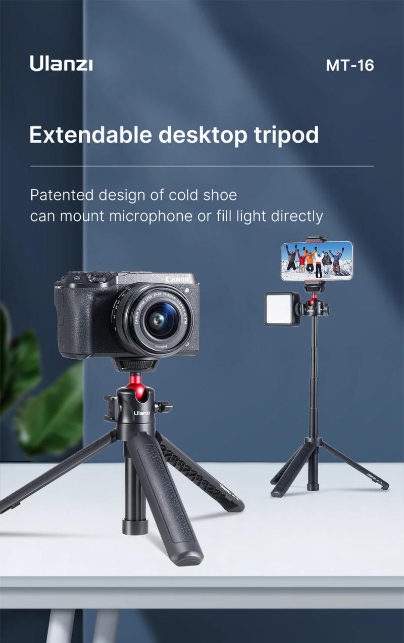 Description Picture 2 of itemUlanzi MT-16 Foldable Tripod for Phone Cold Shoe Ball Head 1/4'' Selfie Stick Mini Holder Bracket for Mobile Camera DSLR