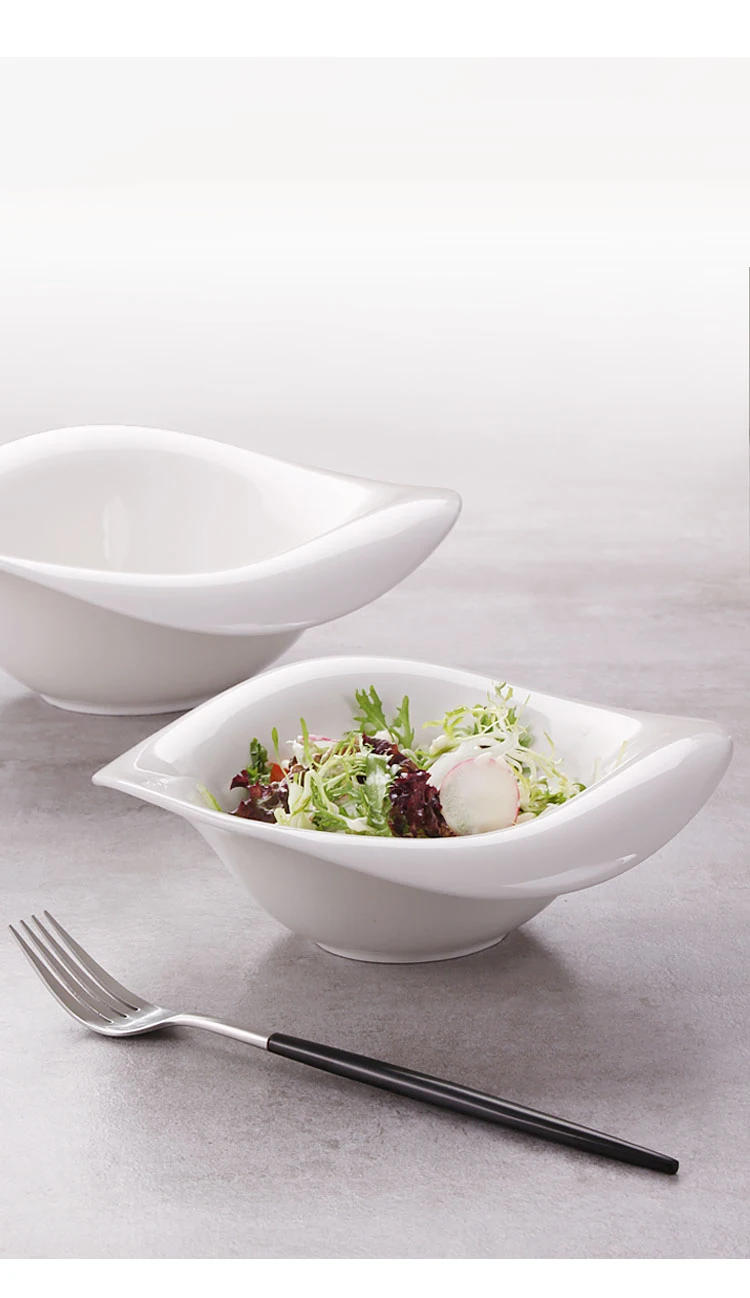 Description Picture 2 of itemEuropean Style Pure White Ceramic Salad Bowl Snack Dessert Bowl White Porcelain Dishes Kitchen Tableware Dining Table Decoration