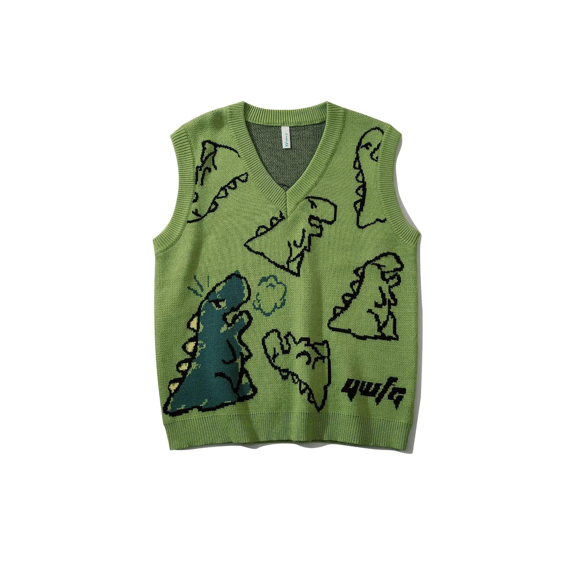 Description Picture 4 of itemDinosaur Monster Knitted Sweater Vest Men Women Harajuku Cartoon Anime Vintage V-neck Street Hip Hop Sleeveless Pullover Men