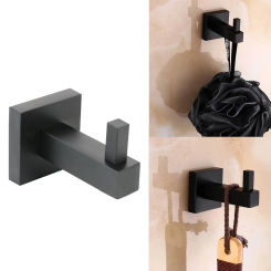 Single Robe Hook Clothes Hat Towel Hanger Wall Mounted Stainless Steel Black Painted Bathroom Hardware