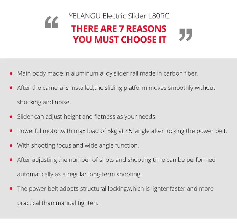 Description Picture 6 of itemYELANGU L60TC L80TC L100TC Carbon Fiber Track Professional Camera Slider with Mute Motor Time Lapse Wireless Control Remote