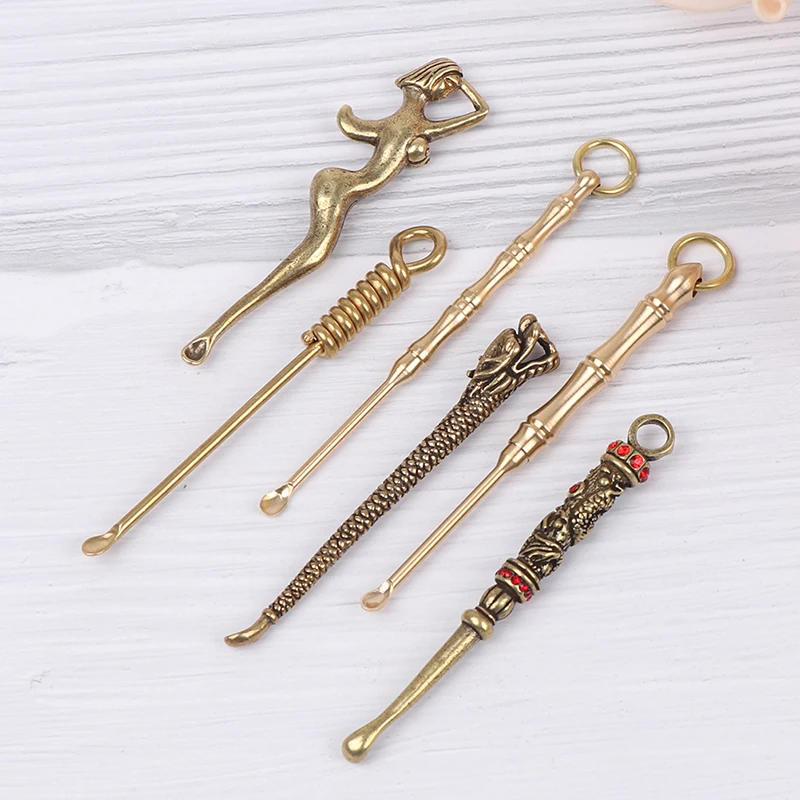 Description Picture 4 of item1pc Ear Spoons Retro Brass Dragon Portable Ear Cleaning Tool Ear Pick Ear Wax Remover Curette Cleaner Keychain Pendants