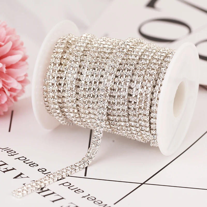 Description Picture 3 of itemSew-on Crystal Rhinestone Chain 2rows Sliver Rhinestone Cup Chain Glass Crystal AB Stone Chain Trim For Dress Decoration