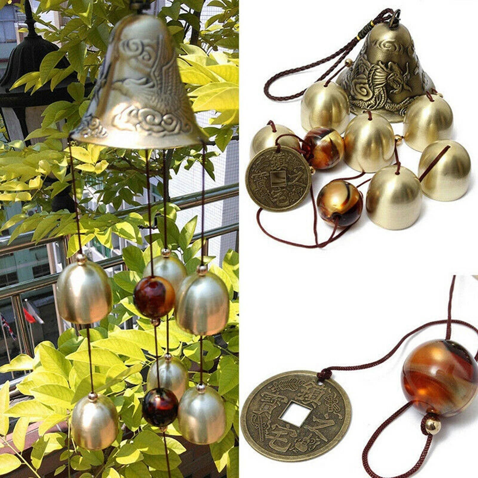 Description Picture 3 of item6 Copper Bells Outdoor Metal Wind Chimes Yard Garden Hanging Ornament Decor