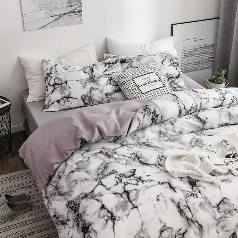 Description Picture 4 of itemMirco Fiber Marble Print Bedding Set Nordic Duvet Cover Set Double Bed Home Soft Comfortable Quilt Cover & 1/2pcs Pillowcases