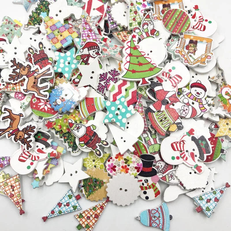 Description Picture 2 of item50pcs Mix Merry Christmas tree Decorative Buttons 2 Holes Wood Buttons Fit Scrapbooking Crafts DIY WB648