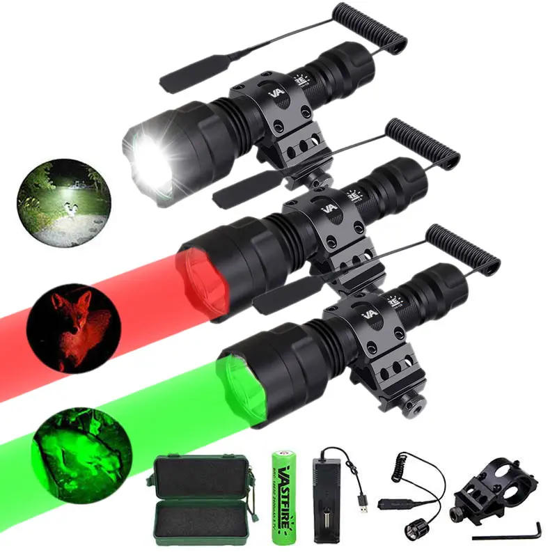 Description Picture 2 of item5000LM C8 LED Flashlight Tactical Rifle Scope Hunting Torch Portable Lantern+Remote Switch+Rail Barrel Mount+18650+Charger+Box