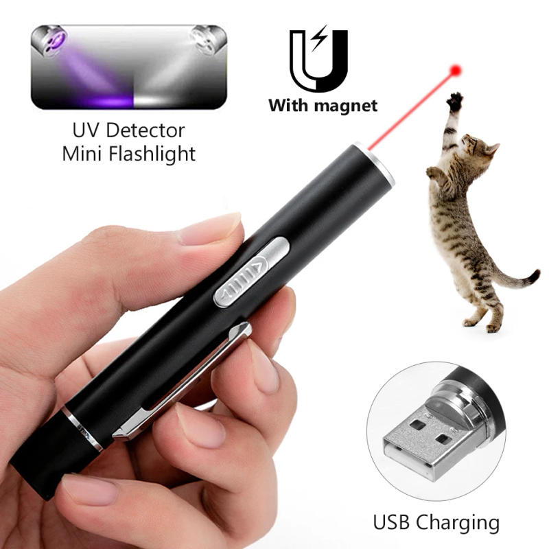 Description Picture 3 of item4mW 3 In 1 Cat LED Chase Toys Red Laser Pointer Pen USB Rechargeable White Torch Flashlight Pen Pet Toy UV Flashlight 5 Patterns