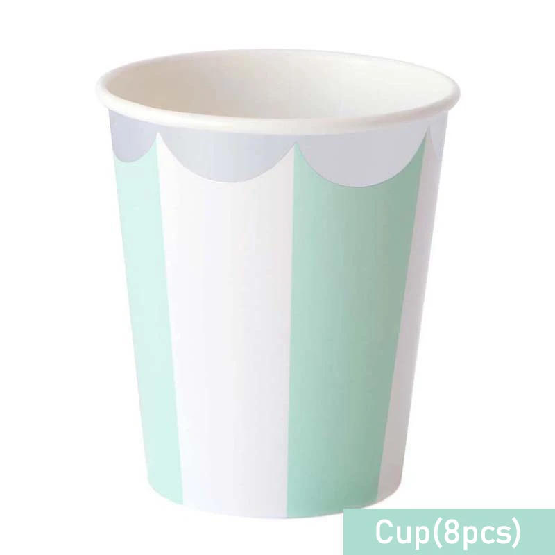Description Picture 5 of itemStriped Disposable Tableware Pink Blue Paper Plates Napkins Cups Straws Birthday Party Baby Shower Wedding Decoration Supplies