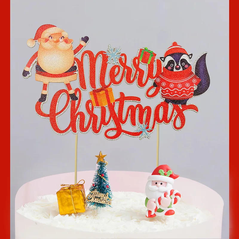Description Picture 4 of itemSanta Claus Tree Hat Cake Topper Merry Christmas Decoration Anniversaire Party DIY Baking Cupcake Toppers Xmas Christmas Gift