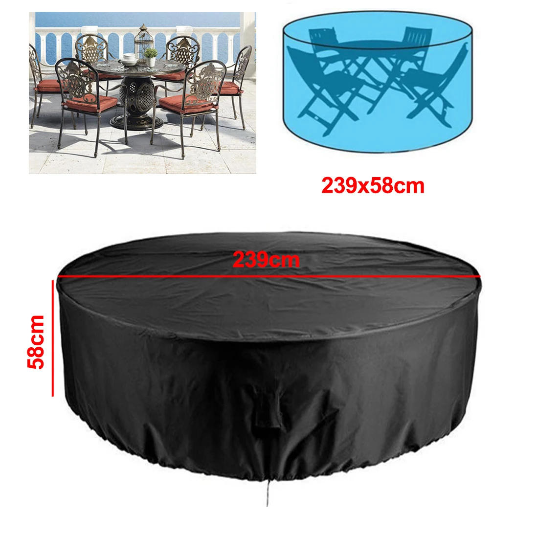 Description Picture 5 of item15 Sizes Outdoor Garden Furniture Cover Round Table Chair Set Waterproof Oxford Wicker Sofa Protect Patio Rain Snow Dust Covers
