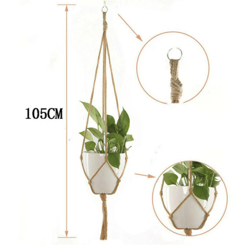 Description Picture 6 of item6pc Vintage Rope Basket Handmade Macrame Flower Pot Net Bag Home Pastoral Decor Plant Hanging Basket Knotted Rope Plant Holders