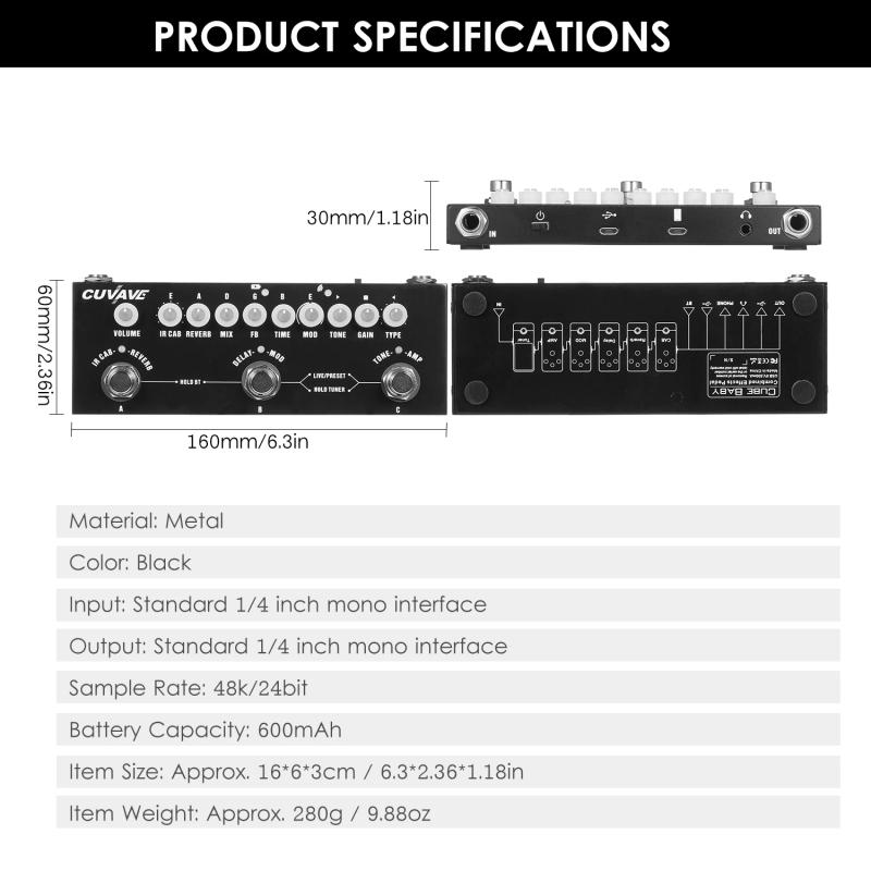 Description Picture 6 of itemCUVAVE CUBE Guitar Effect Pedal BABY Portable Combined Multifunctional Electric Guitar Pedal Recording Audio Interface Function