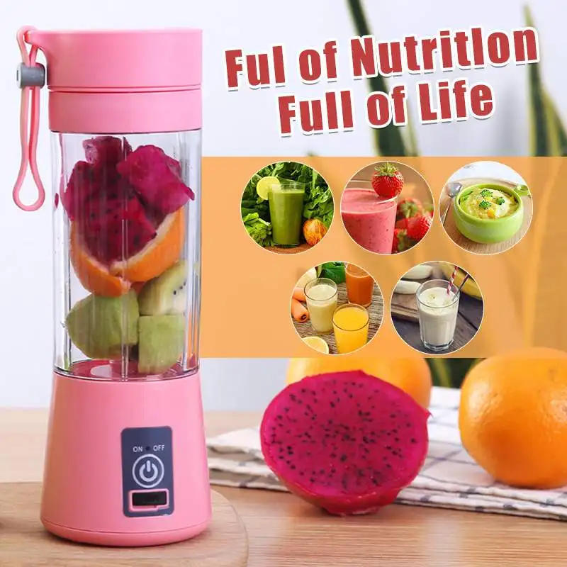 Description Picture 6 of item380ml 6/4 Blades Portable Electric  Fruit Juicer Home USB Rechargeable Smoothie Maker Blenders Machine Sports Bottle Juicing Cup