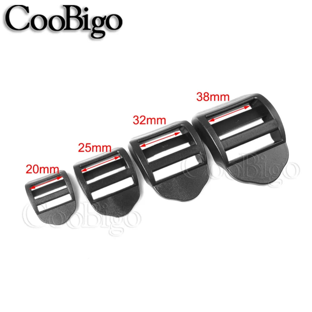 Description Picture 3 of item20mm 25mm 32mm 38mm Plastic Tri-Glider Ladder Lock Slider Buckles Webbing Adjuster Belt Fasteners for Backpack Strap Black