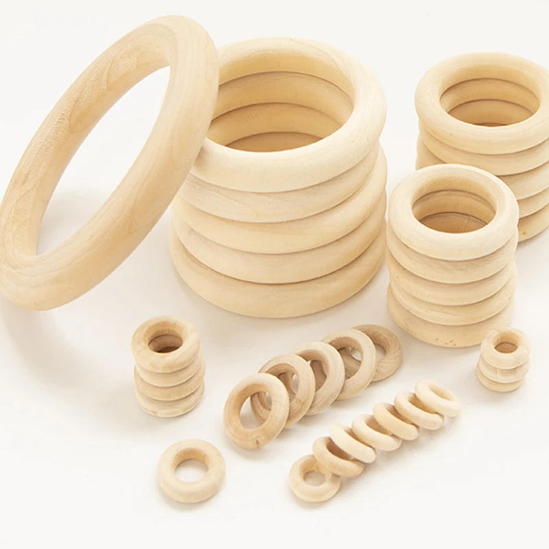 Description Picture 3 of item15-100MM Natural Wooden Circle DIY Crafts Embellishment For Jewelry Making Wooden Ring Children Kids Teething Wooden Ornaments