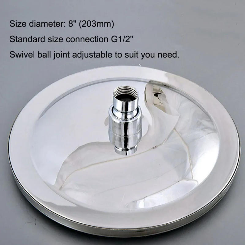 Description Picture 6 of itemPolished Chrome 8 Inch Round Rainfall Shower Head Shower Arm Water Saving Hand Held Shower Head Spray 1.5 M Shower Hose