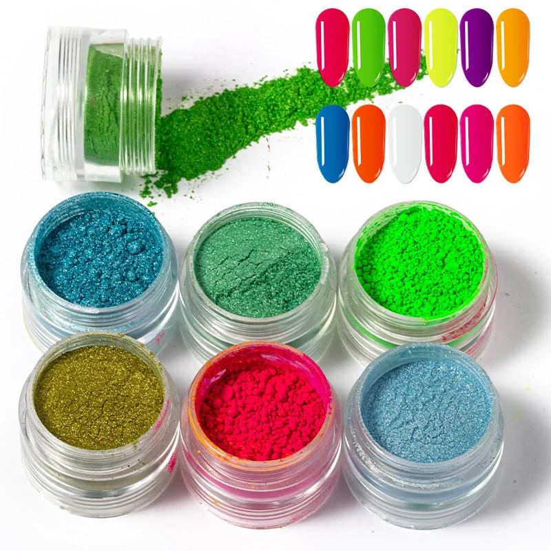 Description Picture 3 of itemNeon Phosphor Pigment Powder Set 6colors/kit Fluorescent Rainbow Gradient Nails Powder for Acrylic Nails Art/Eyeshadow Makeup #&