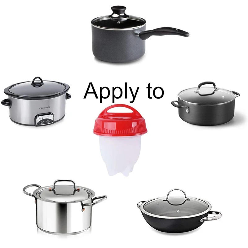 Description Picture 5 of item6 Pieces Egg Boiler Poachers Steamer Multi Functional Egg Slicer Cutter Silicone Egg Cups Boilers White Red Yolk Divider