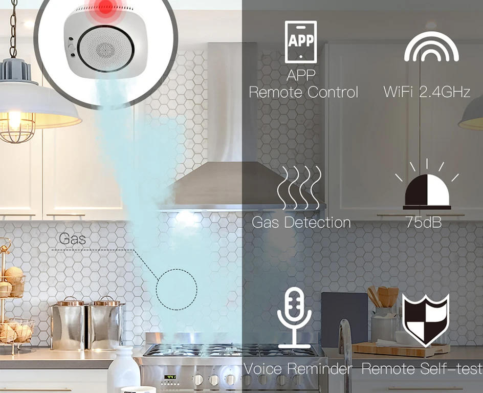 Description Picture 3 of itemWiFi Smart Gas Leakage Fire Security Detector Gas Combustible Alarm Sensor Smart Life Tuya App Control Home Security System