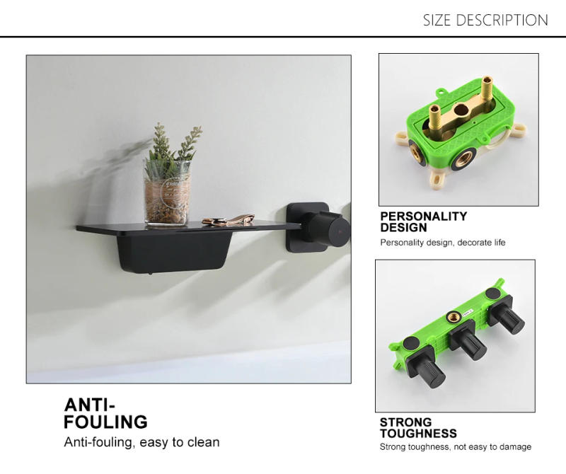 Description Picture 4 of itemHot And Cold Bathtub Faucet Waterfall Mixer Tap Bagnolux Black Brass Spout With Hand Shower Head Unique Design Three-Switch