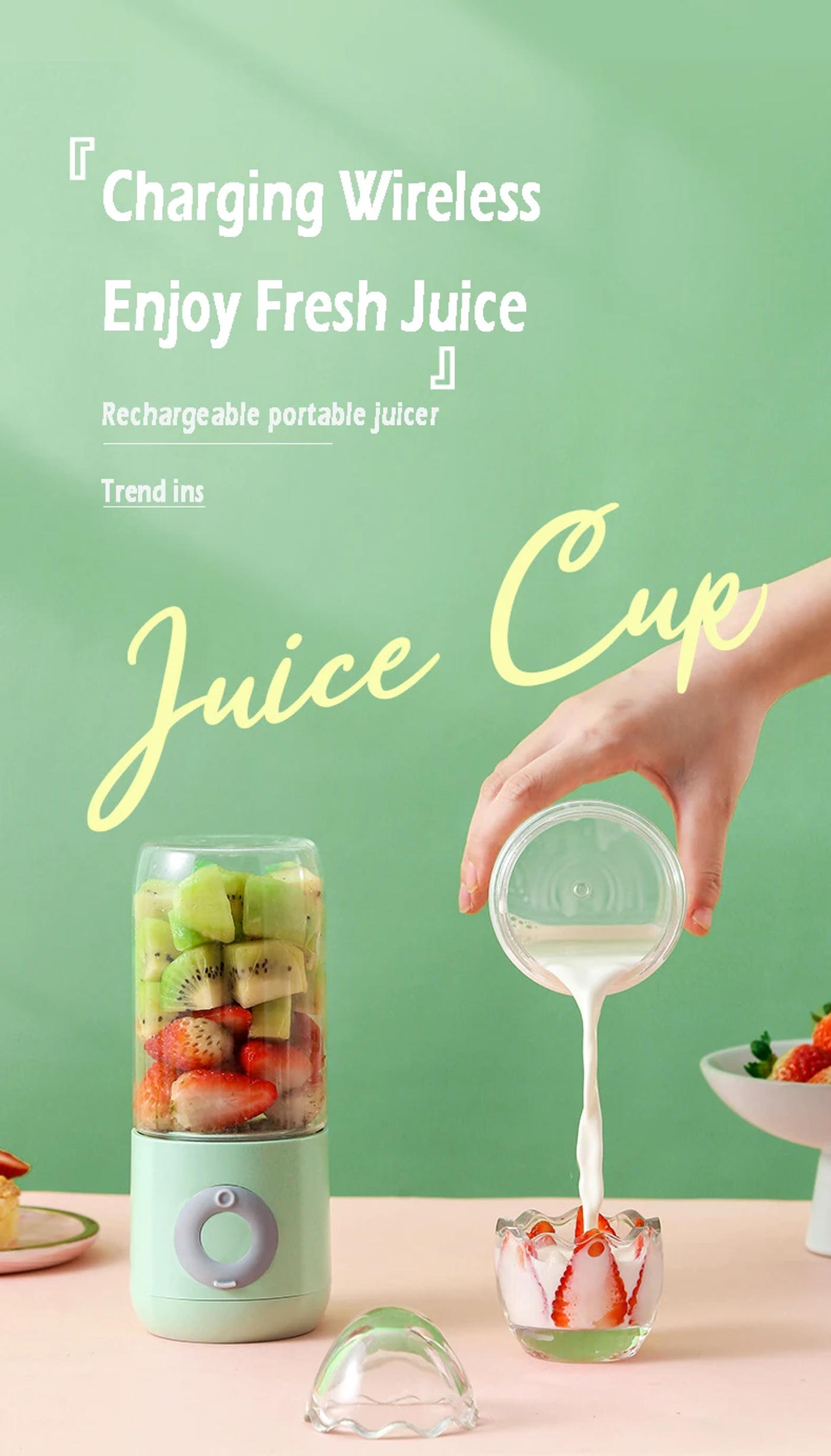 Description Picture 2 of item500ML Electric Juicer Portable Smoothie Blender 6 Knife Mini Blenders USB Wireless Rechargeable Mixer Juicers Cup For Travel