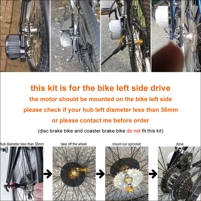 Description Picture 3 of item450W Electric Bike Left Drive Conversion Kit Can Fit Most Of Common Bicycle Use Spoke Sprocket For V-brake Electrical City Bike
