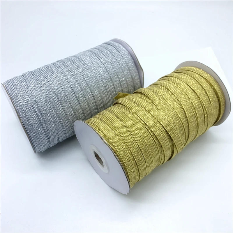 Description Picture 4 of item3mm 6mm 10mm 5yards/Lot Golden/Silver Sewing Elastic Ribbon Elastic Spandex Band Trim Sewing Fabric DIY Garment Accessories