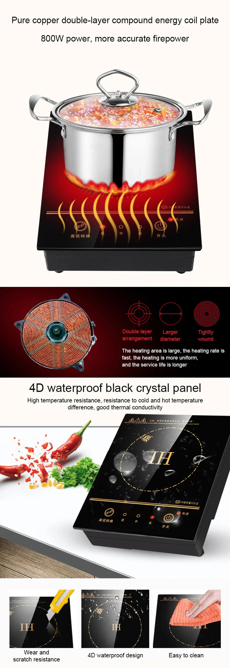 Description Picture 4 of itemDMWD Electric Magnetic Induction Cooker Wire Control Mini Embedded Hotpot Hob Burner Waterproof Hot Pot Tea Boiler Stove Cooktop