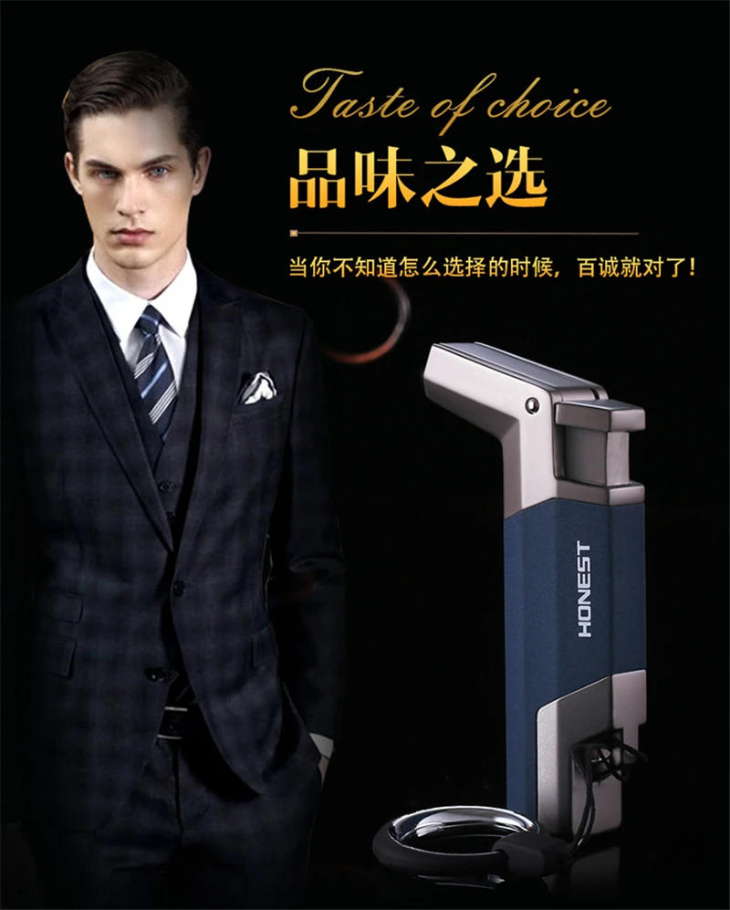 Description Picture 2 of itemHONEST Lighter Gas Lighter Blue Jet Flame Spray Gun Electronic Lighter 1300C Butane Ignited Cigar Lighter Men