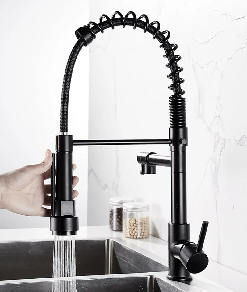 Description Picture 5 of itemDQOK Black Brushed Spring Pull Down Kitchen Sink Faucet Hot & Cold Water Mixer Crane Tap with Dual Spout Deck Mounted