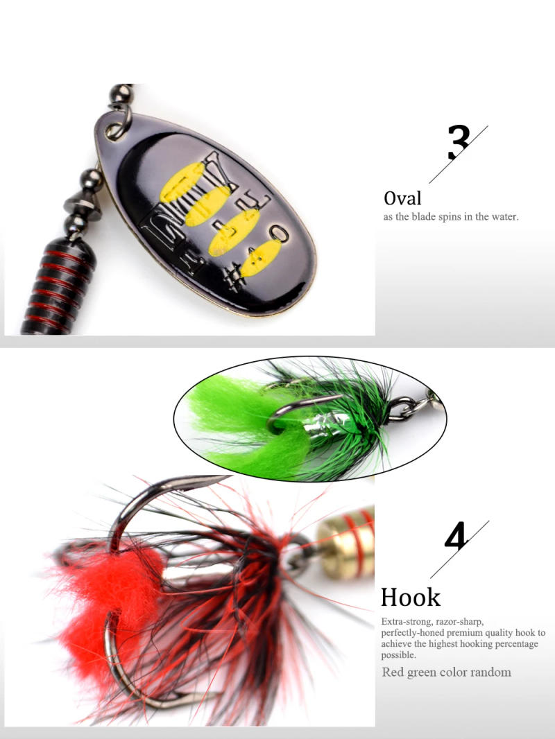 Description Picture 6 of itemFTK 1pc Spinner Bait 7.5g 12g 17.5g Hard Spoon Bass Lures Metal Fishing Lure With Feather Treble Hooks For Pike Fishing