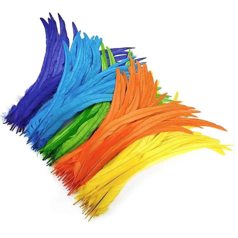 Description Picture 2 of item100Pcs/Lot 40-45cm Rooster Tail Feathers for Crafts Carnival Accessories Wedding Party Decoration Colored Long Feather Headdress