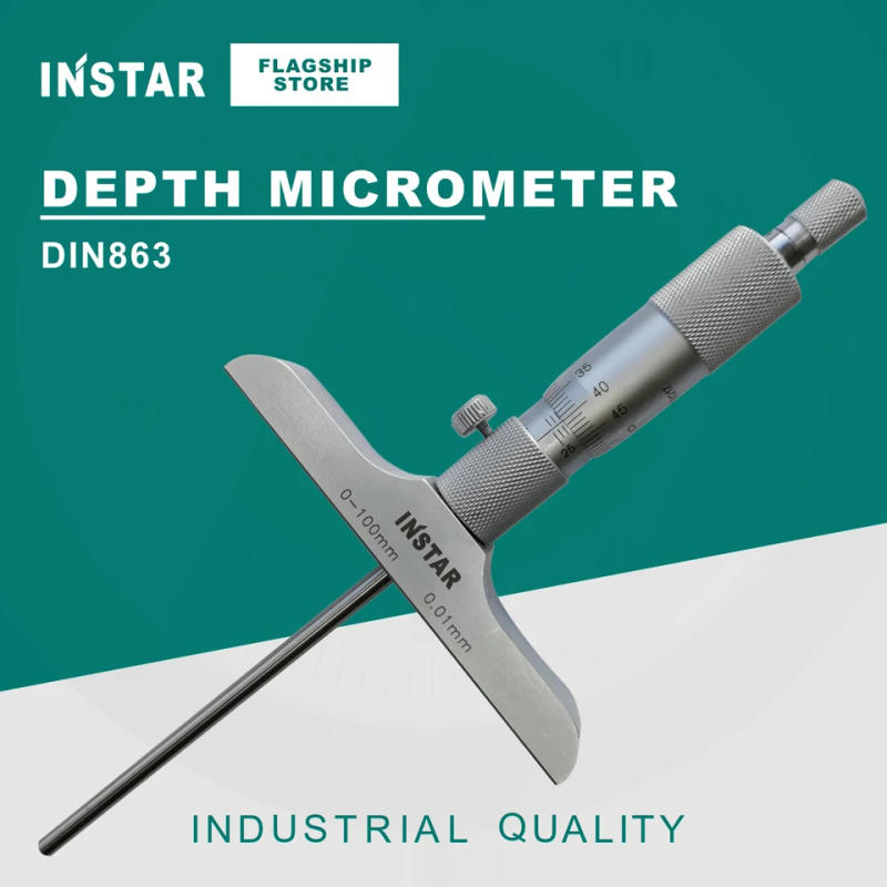 Description Picture 4 of itemINSTAR Depth Micrometer 0-25mm 0-50mm 0-100mm 0-200mm 0.01mm Flat End Industrial Quality Stainless Steel Micrometer Ball End