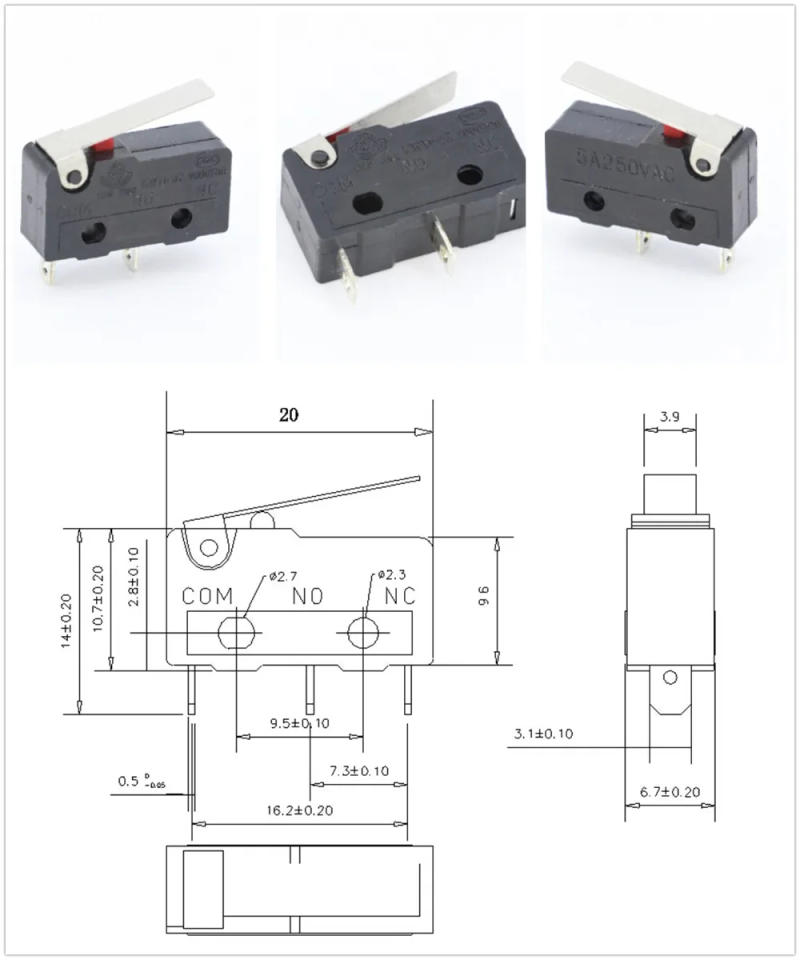 Description Picture 5 of item10 PCS Micro Switch 2/3Pin NO/NC Mini Limit Switch 5A 250VAC KW11-3Z Roller Arc lever Snap Action Push Micro switches