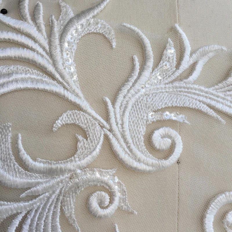 Description Picture 4 of itemBridal White Lace Applique, Embroidery with Sequin Motif Trims, DIY Applique for Wedding Dress