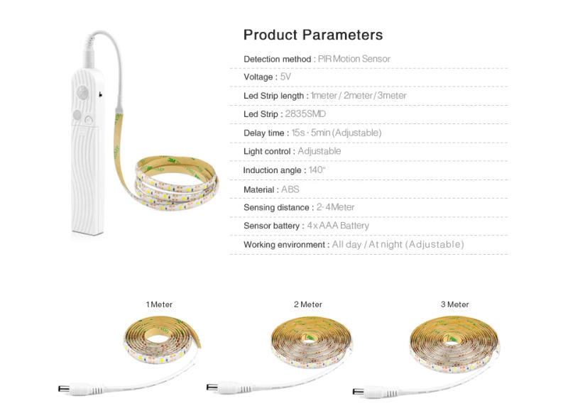 Description Picture 6 of item1M 2M 3M Led Strip Motion Sensor Light AAA Battery Box Waterproof 5V Fita Led Mural Chambre Diode Tape Ribbon Cabinet TV Backlig