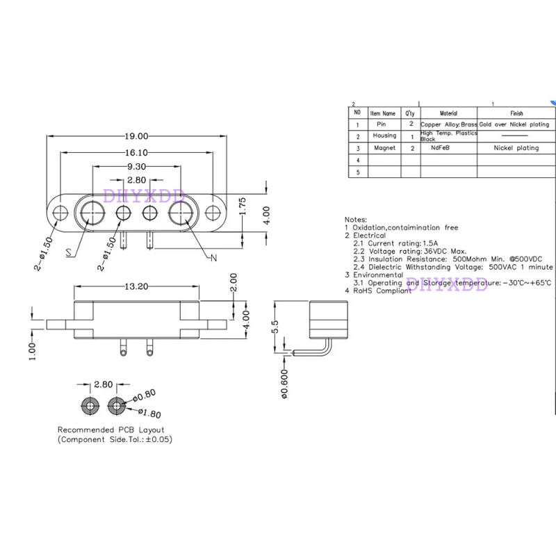 Description Picture 3 of itemMagnetic Usb Charging Cable Male Female Pogo Pin Connector Power Charge Solution 2 Pin 2.8MM Magnets Contact Pad PCB Solder