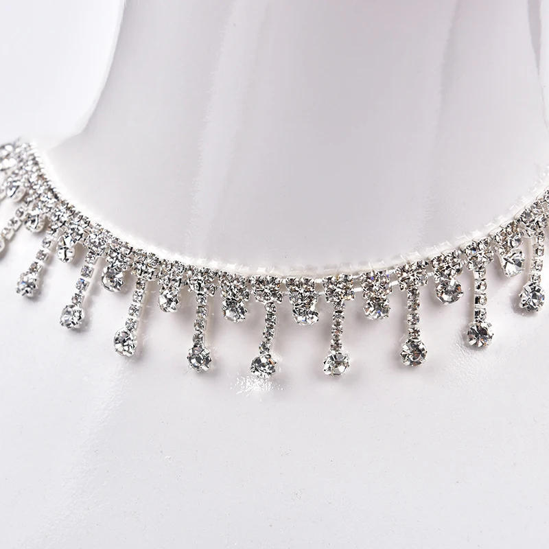 Description Picture 2 of item1Yard Shiny Tassel Pendant Rhinestones Trim Fringe Crystal Chain For Diy Sewing Garment Waist Chain Dress Shoe Jewelry Accessory