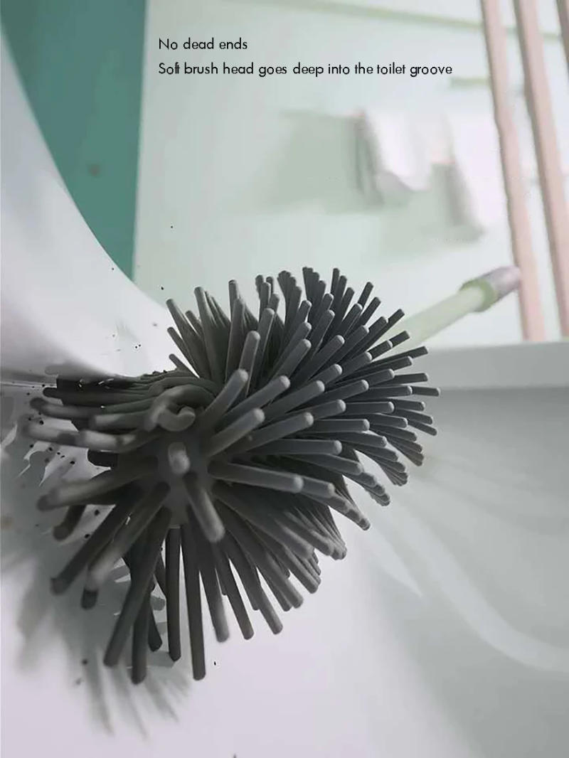 Description Picture 4 of itemPlastic Brush and Caddy Toilet Bowl Silicone Bristle Toilet Bowl Brush with Holder for Bathroom Cleaning, Wall Mountable