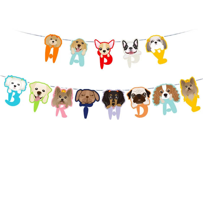 Description Picture 6 of itemCartoon cute animal banner bunting cute dog cat kitten with hat pull flag paper garland children birthday party decoration
