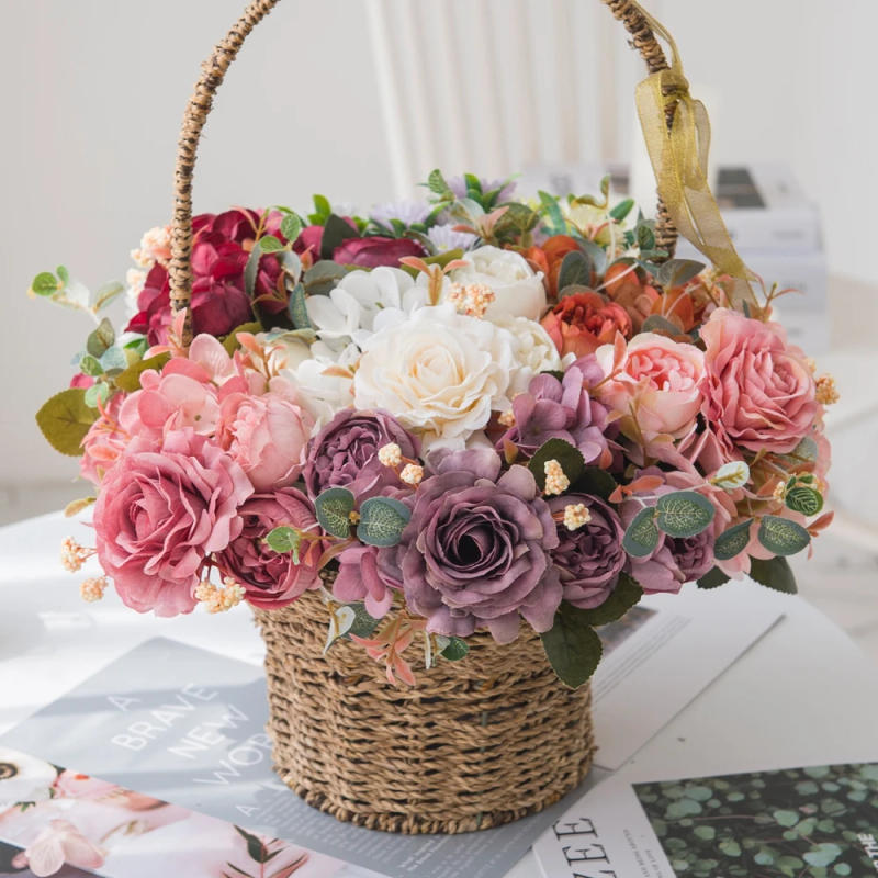 Description Picture 6 of itemArtificial Flowers White Silk Roses Vintage Bride Holding Bouquet Vases for Home Decor Christmas Wedding Decorative Fake Plants