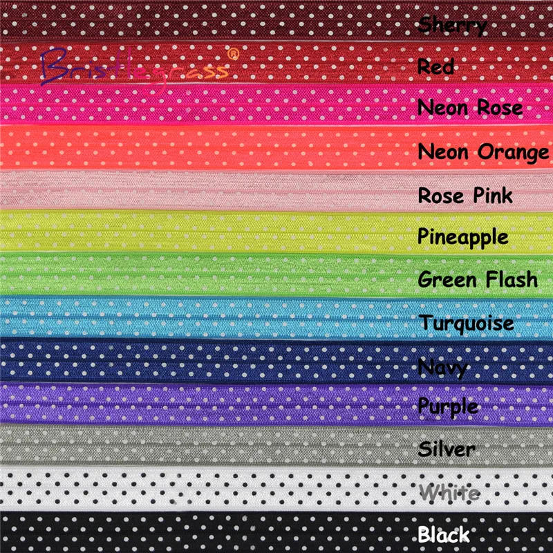 Description Picture 2 of itemBRISTLEGRASS 2 5 10 Yard 5/8" 15mm Dot Print Fold Over Elastics FOE Spandex Satin Band Hair Tie Headband Dress Sewing Trim