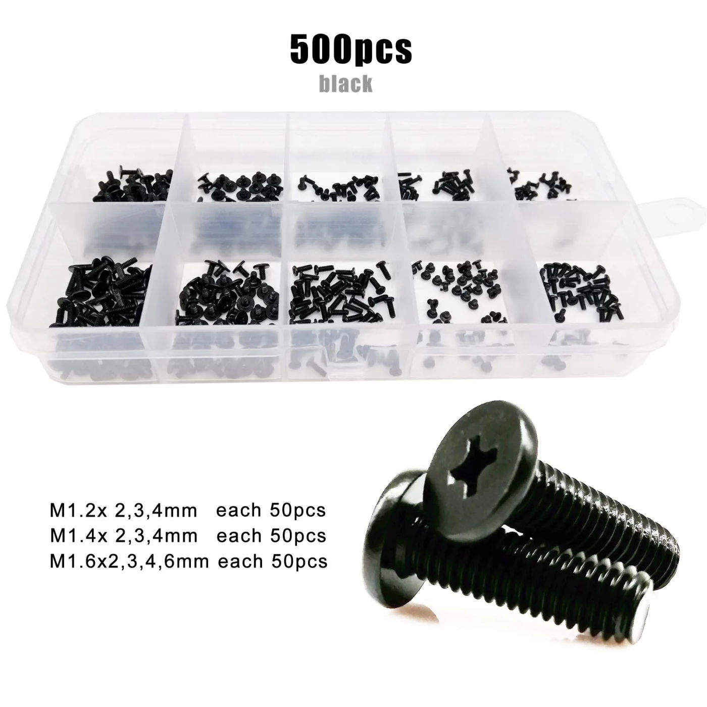 Description Picture 5 of item500pcs M1.2 M1.4 M1.6 Small Mini Micro Cross Phillips Ultra Thin Wafer Flat Head Screw Bolt for Laptop Phone Set Assortment Kit