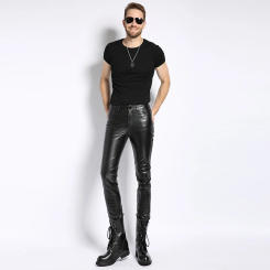 Genuine Leather Pants Men Real Cow Skin Cowhide Korean Skinny Tight Motorcycle Biker Male Trousers Spring Autumn Pencil Pants