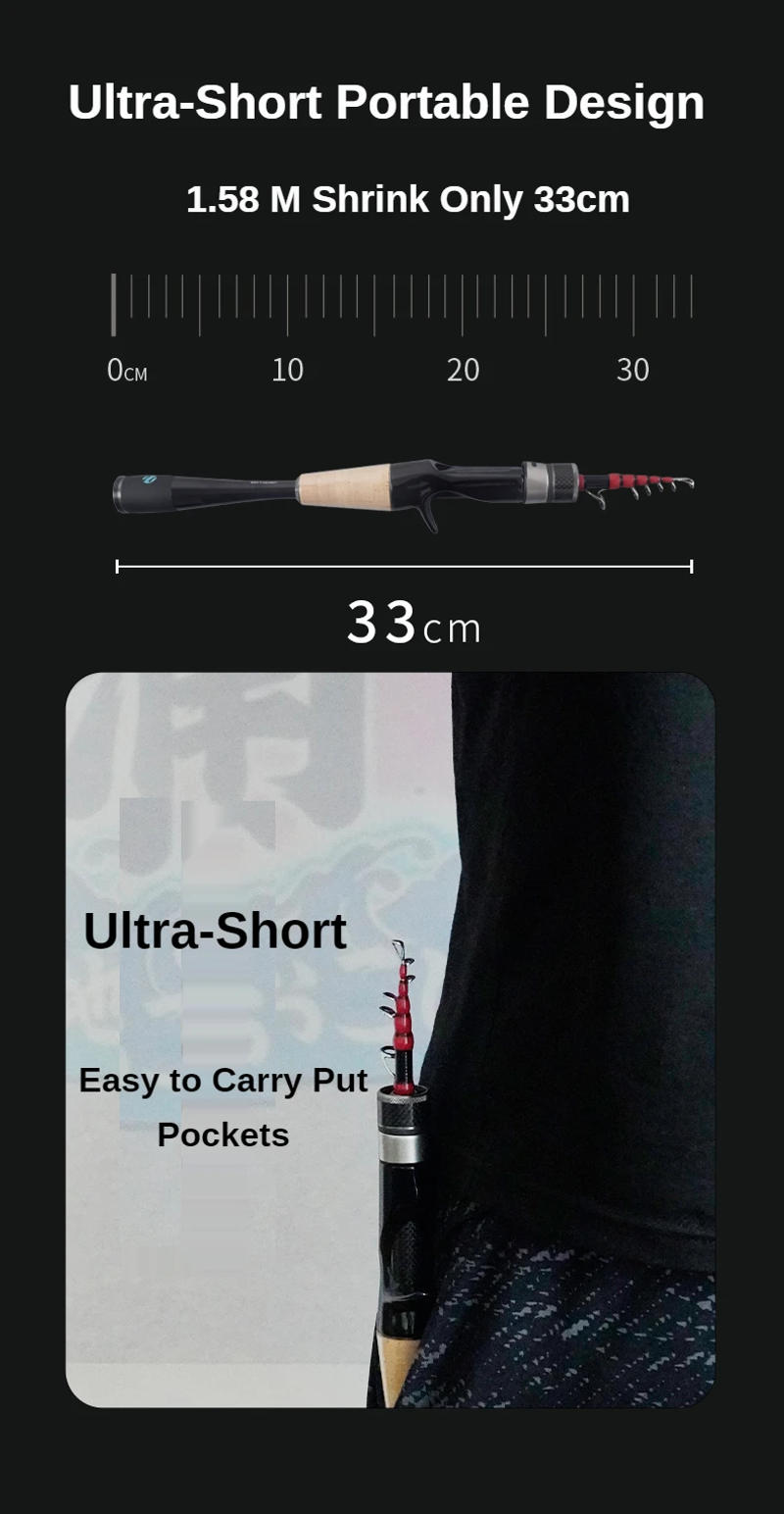 Description Picture 5 of itemPURELURE 1.53m 1.78m UL L Carry Telescopic Lure Rod Travel Rod Trout Perch Spinning Casting Rod Carbon Fishing Rod Soft Bait Rod